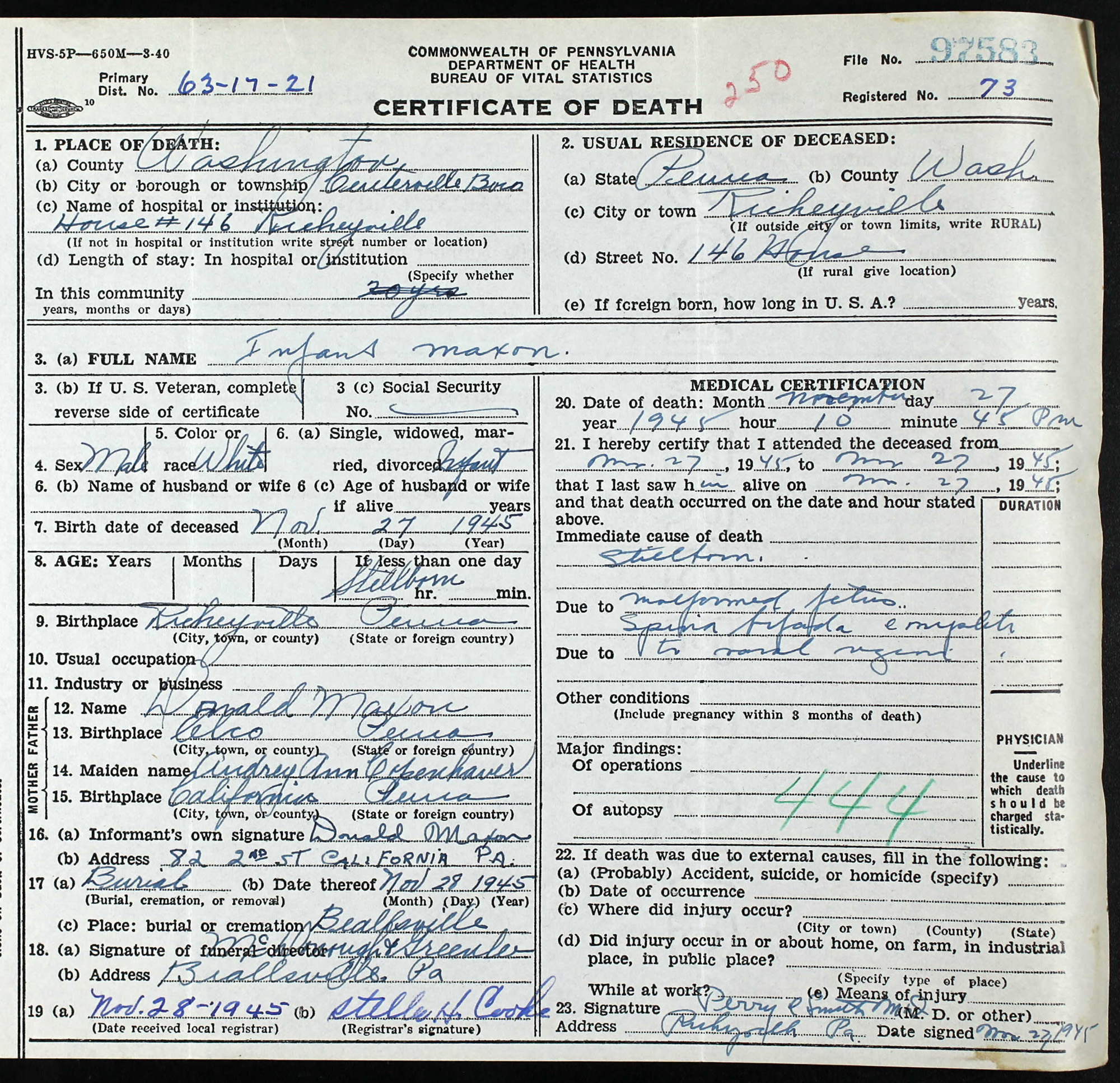 death certificate